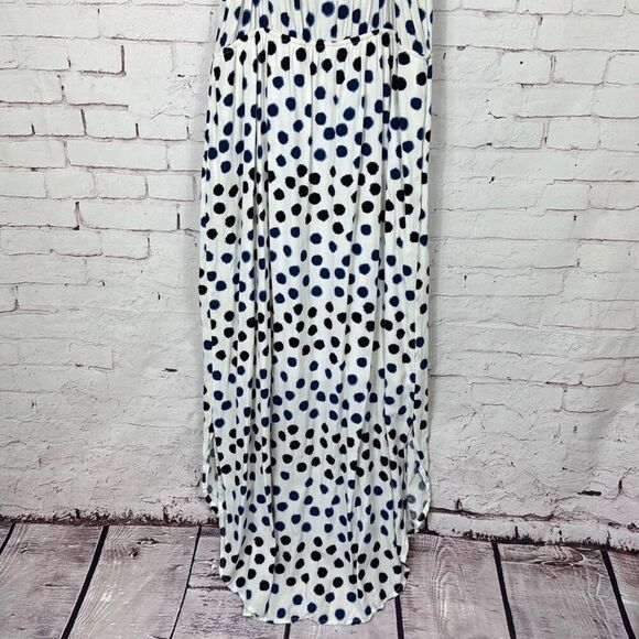 Old Navy Dress Womens Large L Maxi Polka Dot Elastic Waist Sundress Blue White - Picture 9 of 10
